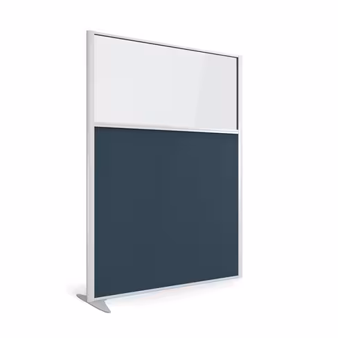 Cloison droite suivante KP - l. 122 x h. 160 cm - partie basse tissu et partie haute vitrée - 1 pied stabilisateur