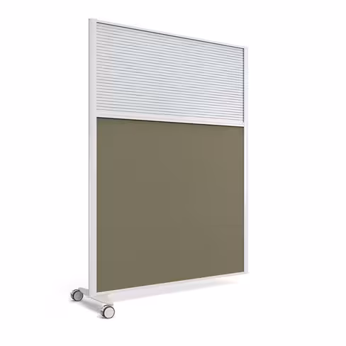 Cloison droite suivante KP - l. 122 x h. 160 cm - bas tissu et haut polycarbonate - 1 pied sur roulettes