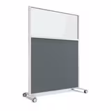 Cloison droite KP - l. 122 x h. 160 cm - partie basse tissu acoustique et partie haute vitrée - 2 pieds sur roulettes