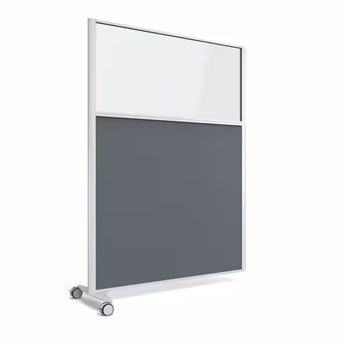 Cloison droite suivante KP - l. 122 x h. 160 cm - bas tissu acoustique et haut vitré - 1 pied sur roulettes