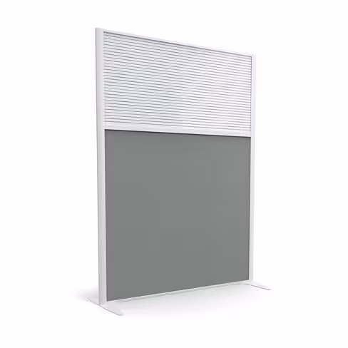 Cloison droite KP - l. 122 x h. 160 cm - bas tissu acoustique et haut polycarbonate - 2 pieds stabilisateurs