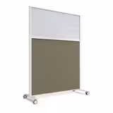 Cloison droite KP - l. 122 x h. 160 cm - bas tissu acoustique et haut polycarbonate - 2 pieds sur roulettes