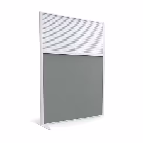 Cloison droite suivante KP - l. 122 x h. 160 cm - bas tissu acoustique et haut polycarbonate - 1 pied stabilisateur