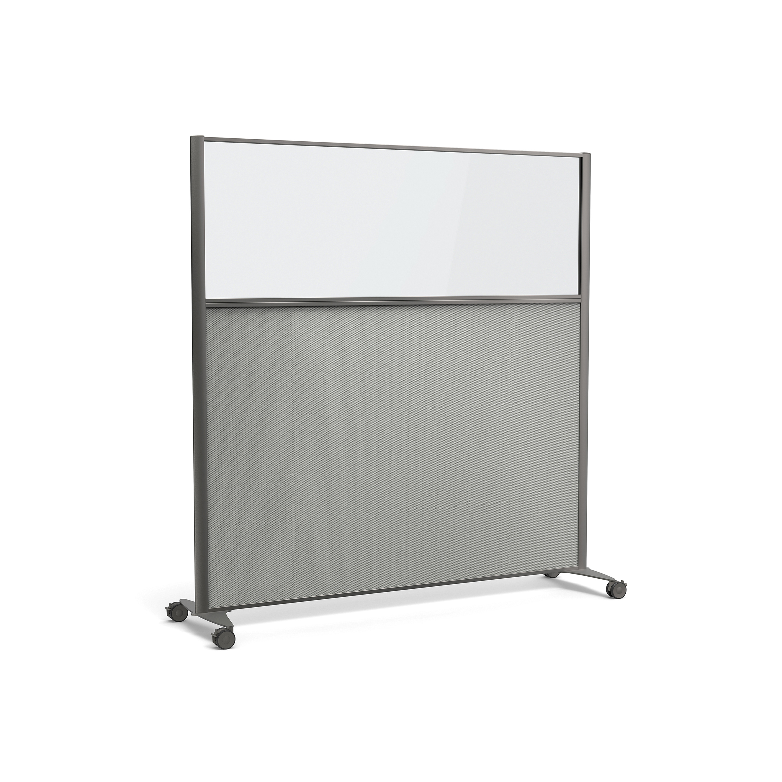 Cloison droite KP - l. 163 x h. 160 cm - partie basse tissu et partie haute vitrée - 2 pieds sur roulettes