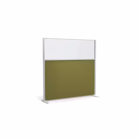 Cloison droite KP - l. 163 x h. 160 cm - partie basse tissu acoustique et partie haute vitrée - 2 pieds stabilisateurs