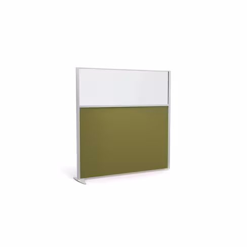 Cloison droite suivante KP - l. 163 x h. 160 cm - bas tissu acoustique et haut vitré - 1 pied stabilisateur