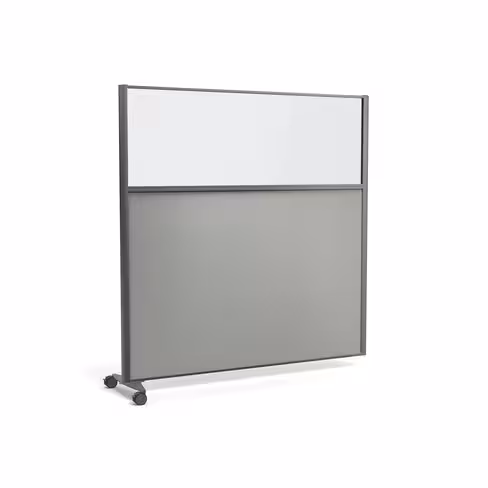 Cloison droite suivante KP - l. 163 x h. 160 cm - bas tissu acoustique et haut vitré - 1 pied sur roulettes