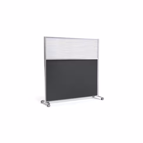 Cloison droite KP - l. 163 x h. 160 cm - bas tissu acoustique et haut polycarbonate - 2 pieds sur roulettes