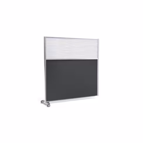 Cloison droite suivante KP - l. 163 x h. 160 cm - bas tissu acoustique et haut polycarbonate - 1 pied sur roulettes