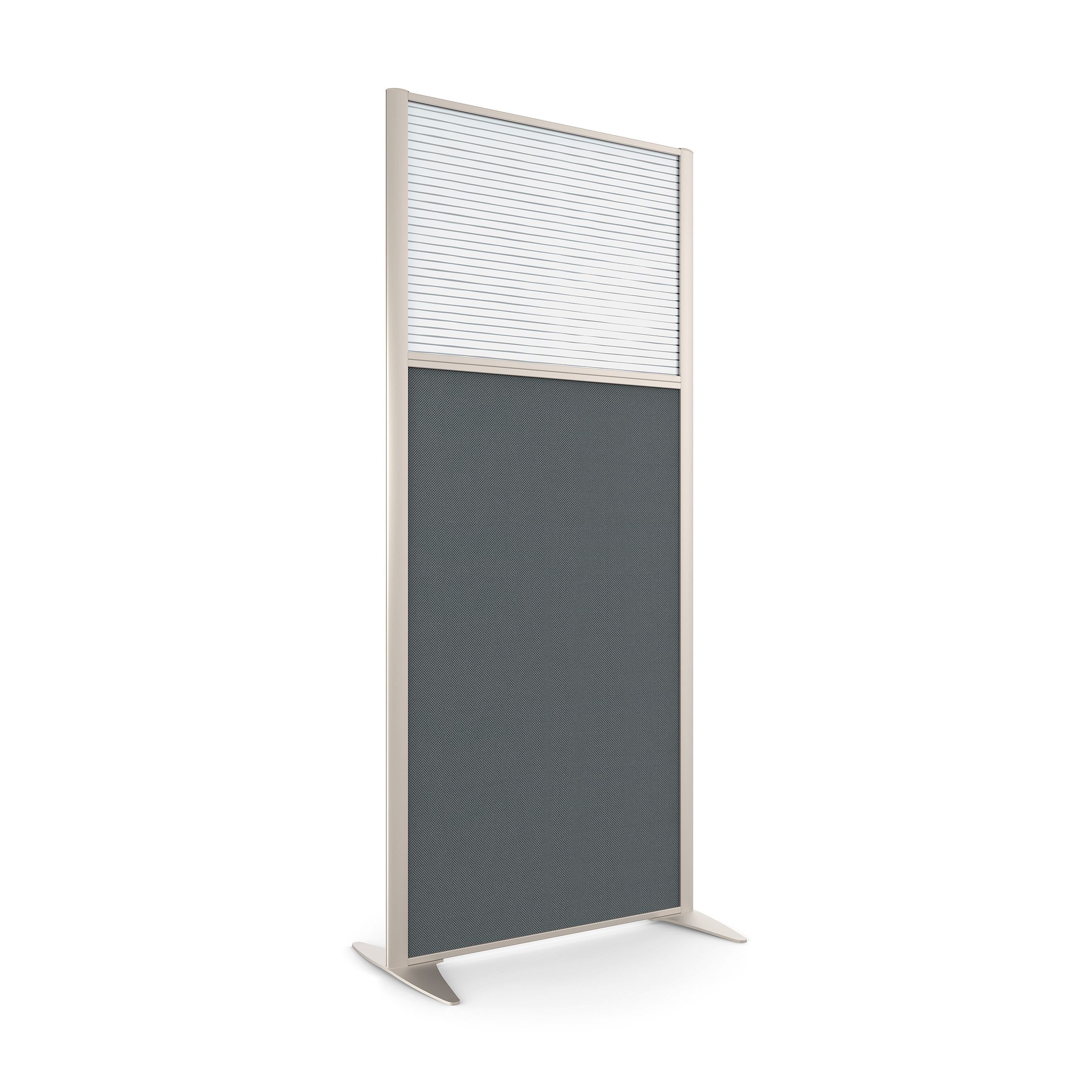 Cloison droite KP - l. 81 x h. 180 cm - partie basse tissu et partie haute polycarbonate - 2 pieds stabilisateurs