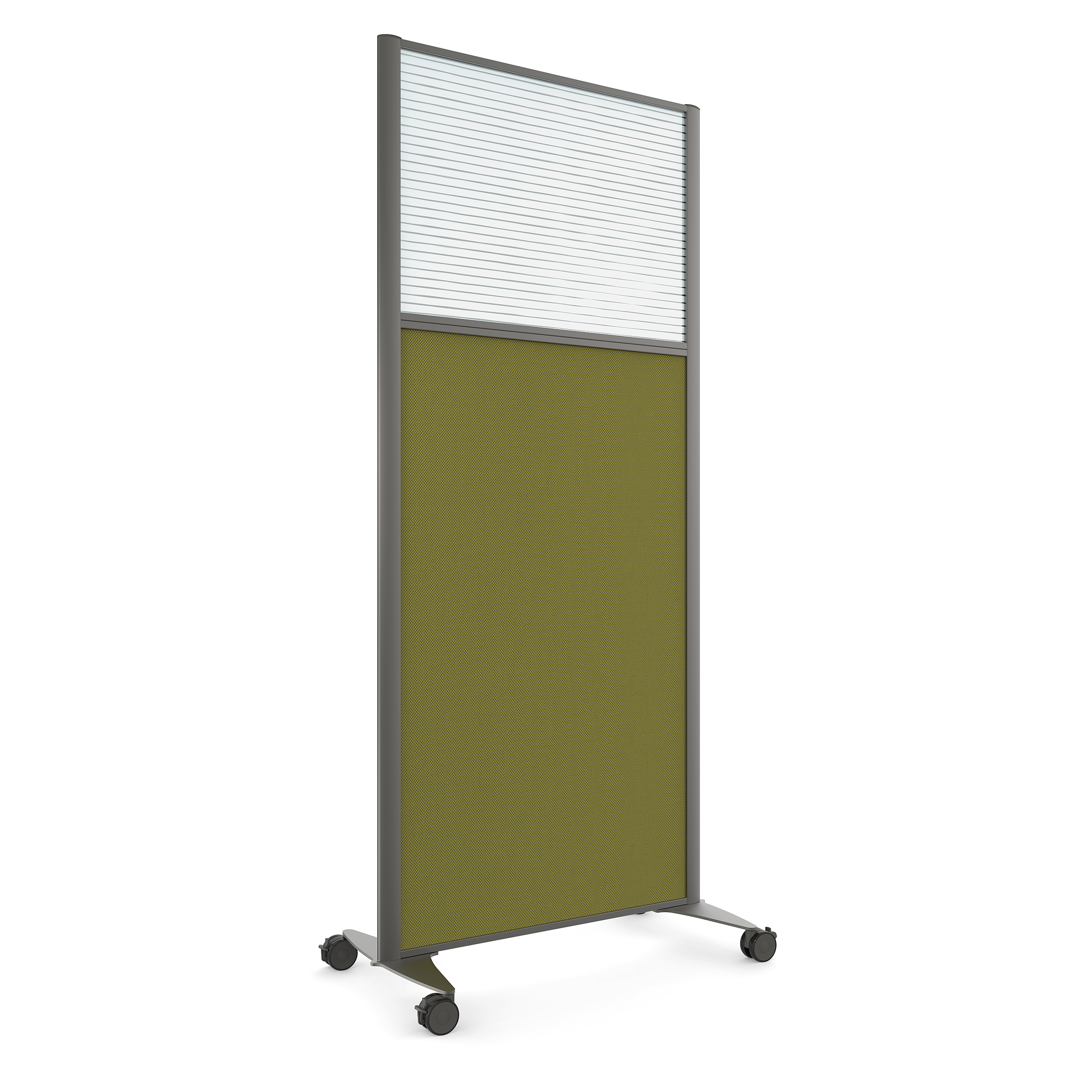 Cloison droite KP - l. 81 x h. 180 cm - partie basse tissu et partie haute polycarbonate - 2 pieds sur roulettes