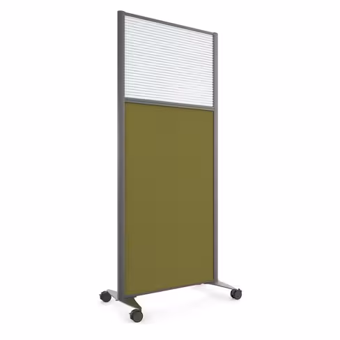 Cloison droite KP - l. 81 x h. 180 cm - partie basse tissu et partie haute polycarbonate - 2 pieds sur roulettes