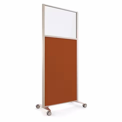 Cloison droite KP - l. 81 x h. 180 cm - partie basse tissu acoustique et partie haute vitrée - 2 pieds sur roulettes