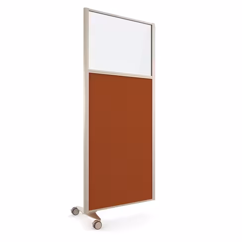 Cloison droite suivante KP - l. 81 x h. 180 cm - bas tissu acoustique et haut vitré - 1 pied sur roulettes