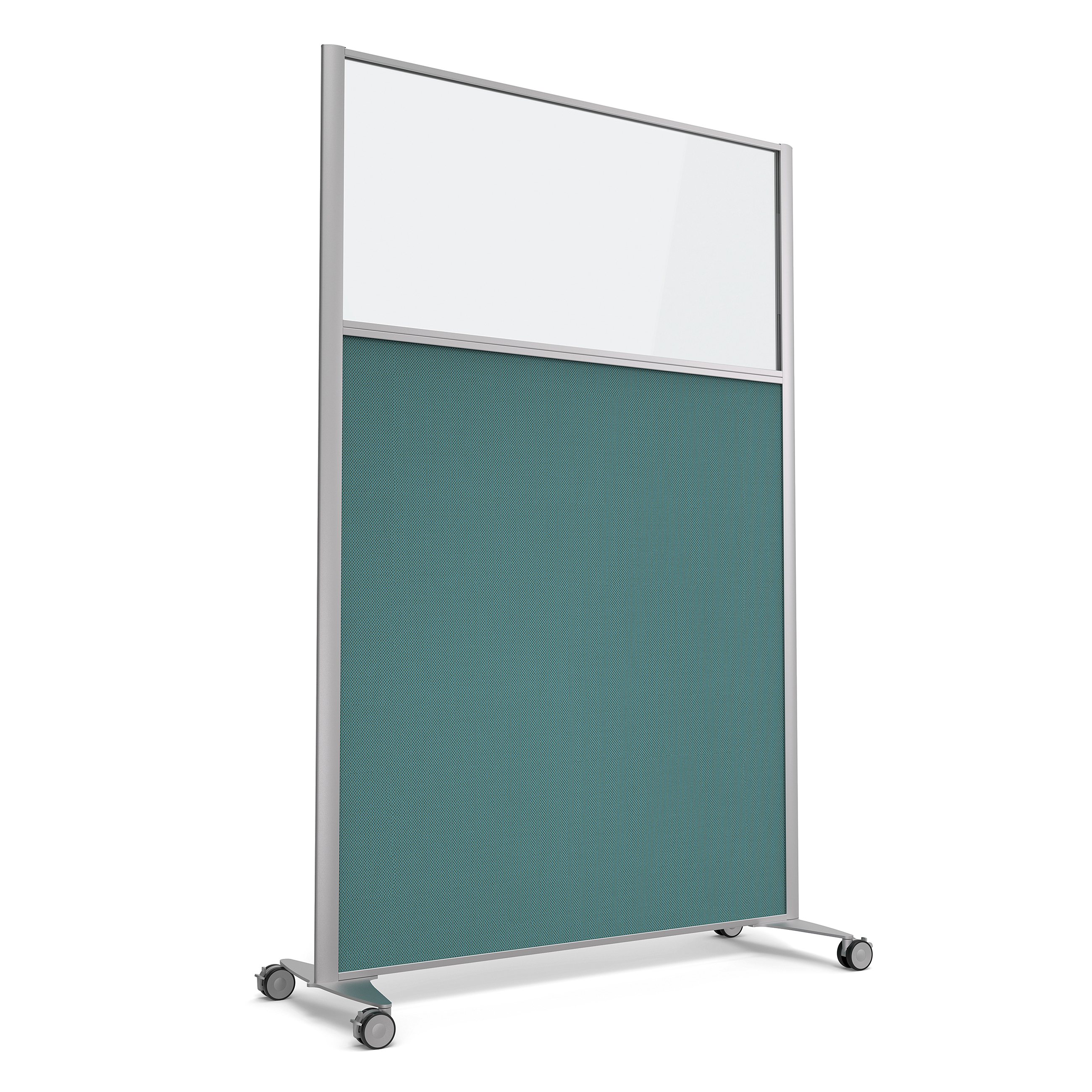 Cloison droite KP - l. 122 x h. 180 cm - partie basse tissu et partie haute vitrée - 2 pieds sur roulettes