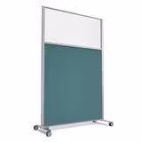 Cloison droite KP - l. 122 x h. 180 cm - partie basse tissu et partie haute vitrée - 2 pieds sur roulettes