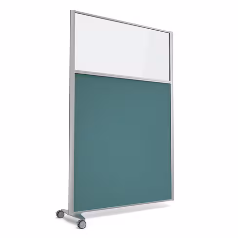 Cloison droite suivante KP - l. 122 x h. 180 cm - partie basse tissu et partie haute vitrée - 1 pied sur roulettes