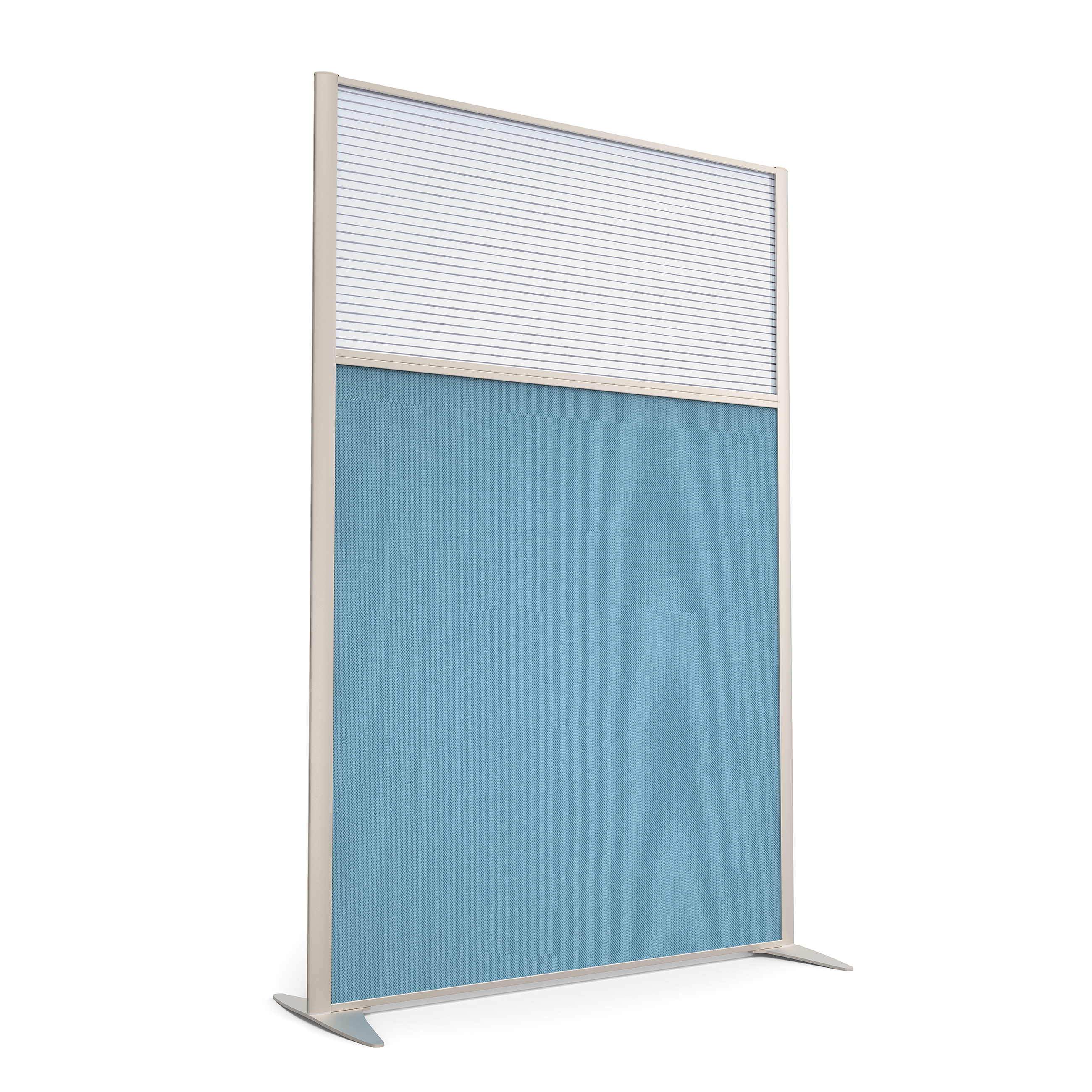 Cloison droite KP - l. 122 x h. 180 cm - partie basse tissu et partie haute polycarbonate - 2 pieds stabilisateur