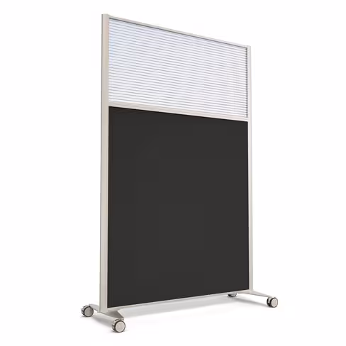 Cloison droite KP - l. 122 x h. 180 cm - partie basse tissu et partie haute polycarbonate - 2 pieds sur roulettes