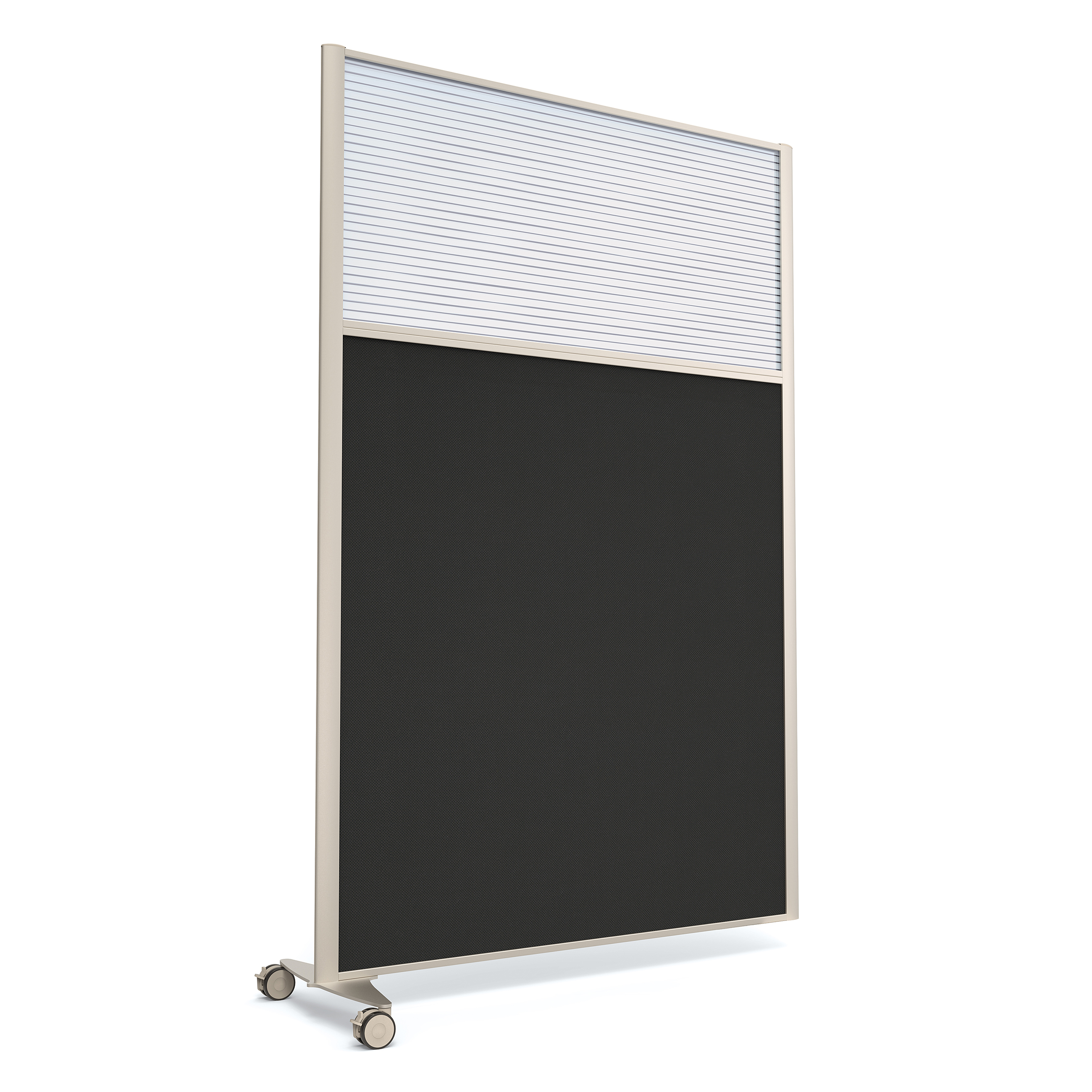 Cloison droite suivante KP - l. 122 x h. 180 cm - bas tissu et haut polycarbonate - 1 pied sur roulettes