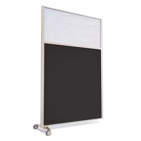 Cloison droite suivante KP - l. 122 x h. 180 cm - bas tissu et haut polycarbonate - 1 pied sur roulettes
