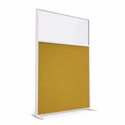 Cloison droite KP - l. 122 x h. 180 cm - partie basse tissu acoustique et partie haute vitrée - 2 pieds stabilisateurs