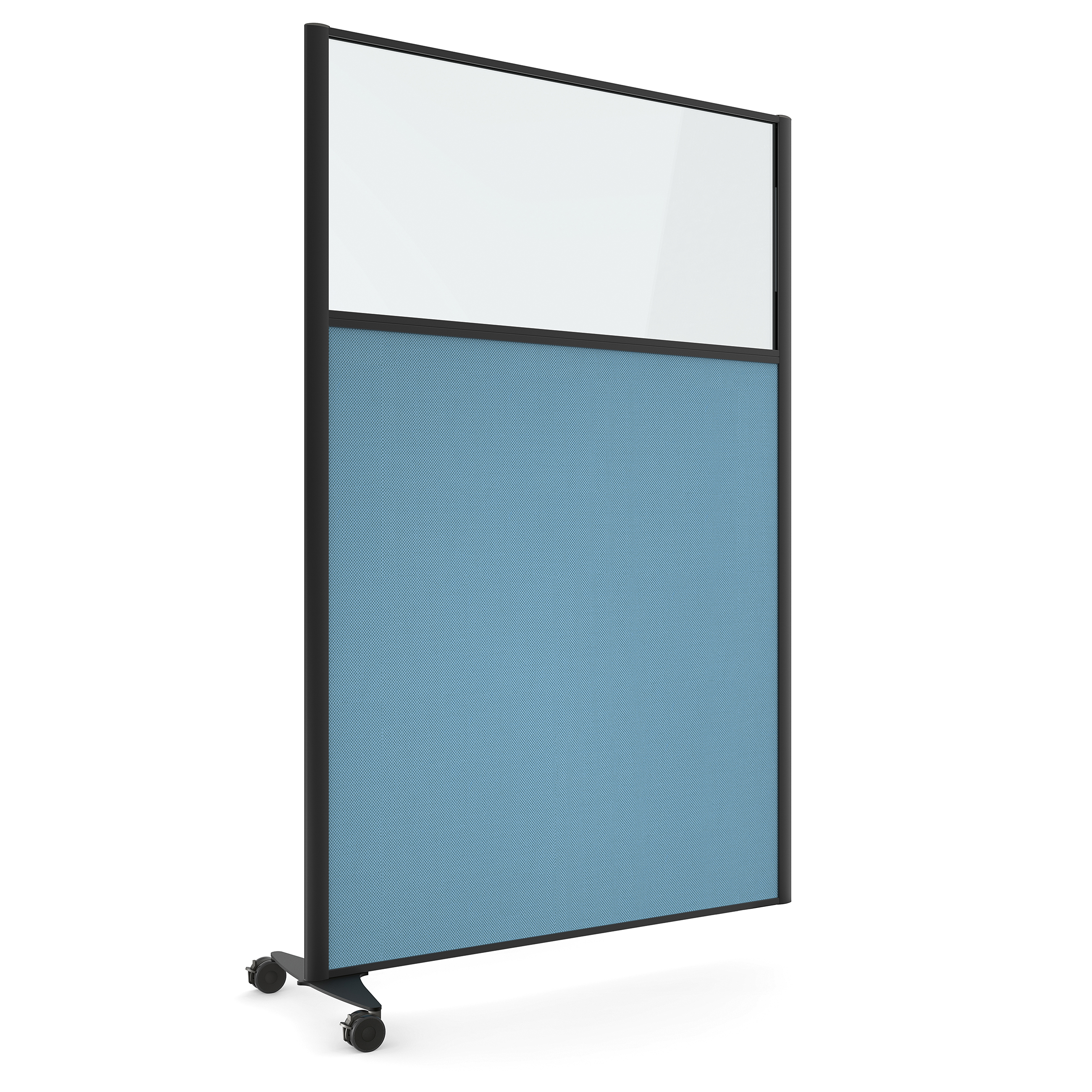 Cloison droite suivante KP - l. 122 x h. 180 cm - bas tissu acoustique et haut vitré - 1 pied sur roulettes