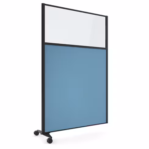 Cloison droite suivante KP - l. 122 x h. 180 cm - bas tissu acoustique et haut vitré - 1 pied sur roulettes