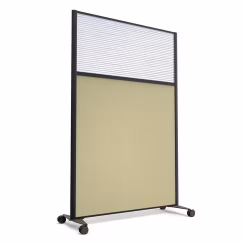 Cloison droite KP - l. 122 x h. 180 cm - partie basse tissu acoustique et haute polycarbonate - 2 pieds sur roulettes