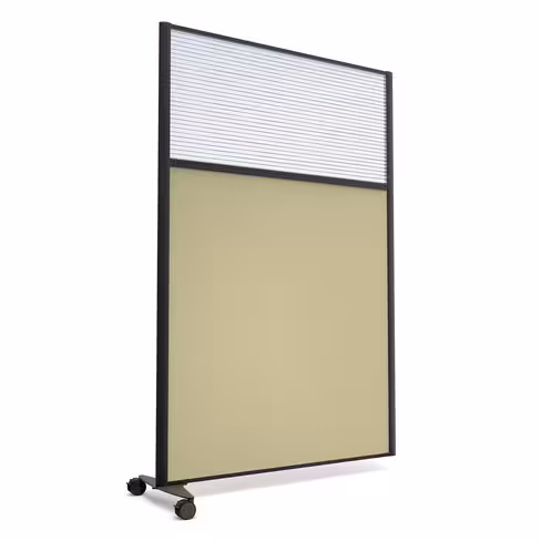 Cloison droite suivante KP - l. 122 x h. 180 cm - bas tissu acoustique et haut polycarbonate - 1 pied sur roulettes