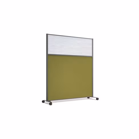 Cloison droite KP - l. 163 x h. 180 cm - partie basse tissu et partie haute polycarbonate - 2 pieds sur roulettes