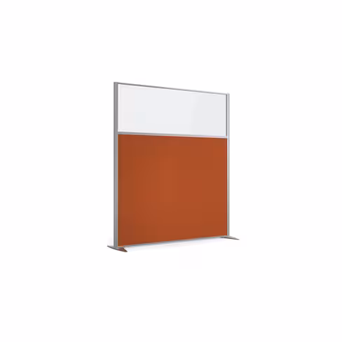 Cloison droite KP - l. 163 x h. 180 cm - partie basse tissu acoustique et partie haute vitrée - 2 pieds stabilisateurs