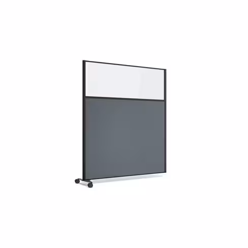 Cloison droite suivante KP - l. 163 x h. 180 cm - bas tissu acoustique et haut vitré - 1 pied sur roulettes
