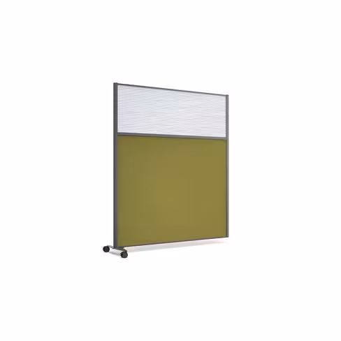 Cloison droite suivante KP - l. 163 x h. 180 cm - bas tissu acoustique et haut polycarbonate - 1 pied sur roulettes
