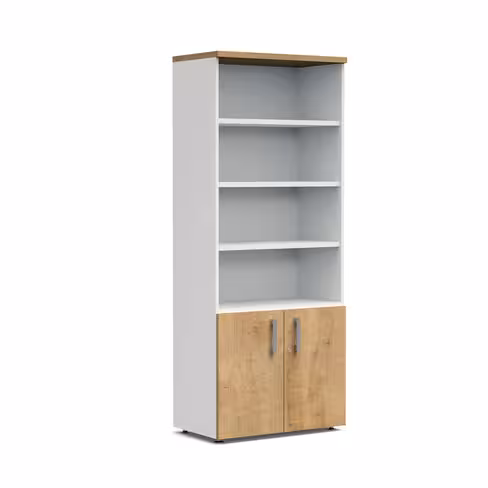 Bibliothèque mélaminé Obade - h. 197 x l. 80 cm - portes battantes et haut ouvert
