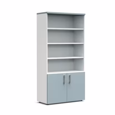 Bibliothèque mélaminé Obade - h. 197 x l. 100 cm - portes battantes et haut ouvert
