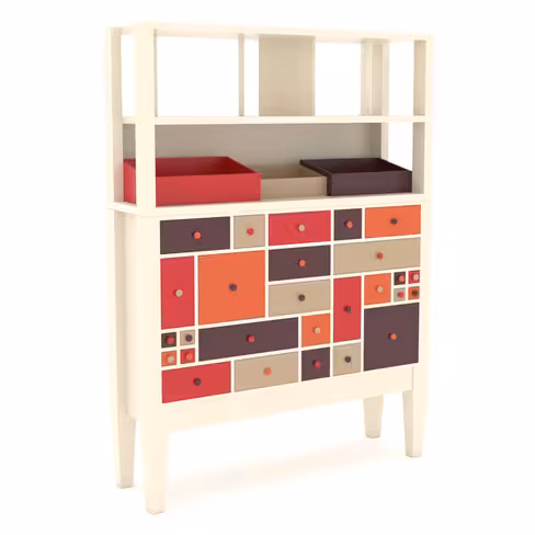 Meuble de fouille H178 - l. 120 x h. 178 x pr. 40 cm - structure hêtre massif laqué Beige Bouleau