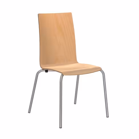 Chaise 4 pieds Cocoon - coque rectiligne hêtre verni naturel - piétement époxy gris alu - lot de 4