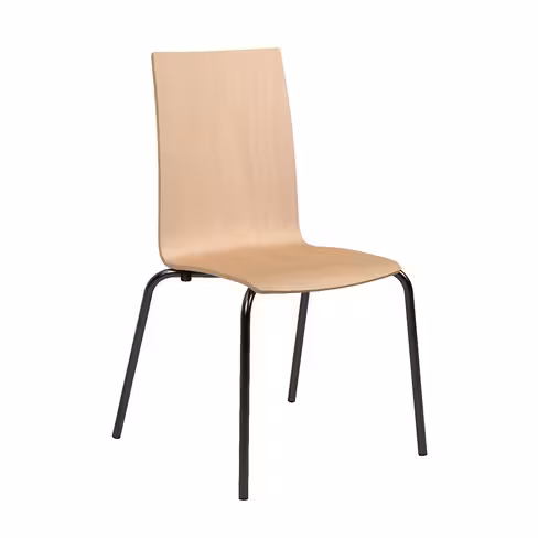 Chaise 4 pieds Cocoon - coque rectiligne hêtre verni naturel - piétement époxy noir - lot de 4