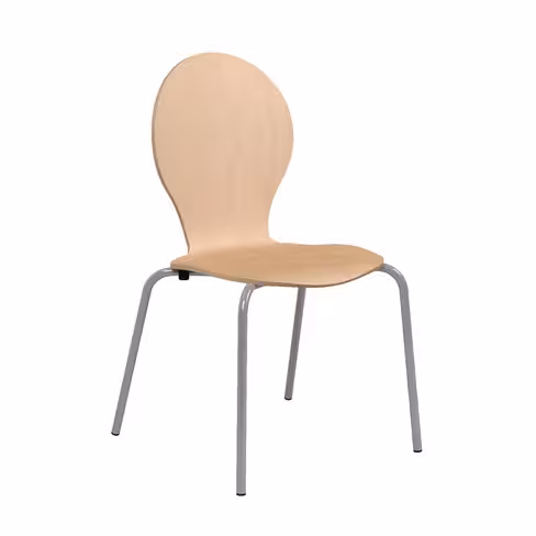 Chaise 4 pieds Cocoon - coque curviligne hêtre verni naturel - piétement époxy gris alu - lot de 4