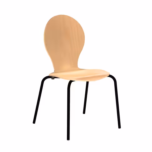 Chaise 4 pieds Cocoon - coque curviligne hêtre verni naturel - piétement époxy noir - lot de 4