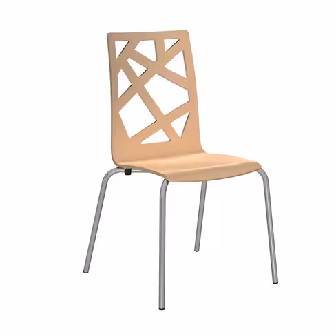 Chaise 4 pieds Cocoon avec motifs design - hêtre verni naturel - piétement époxy gris alu - lot de 4