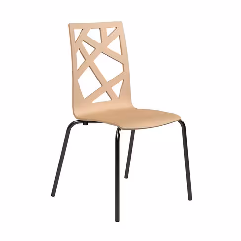 Chaise 4 pieds Cocoon avec motifs design - hêtre verni naturel - piétement époxy noir - lot de 4