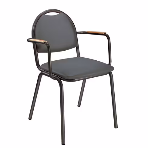 Fauteuil 4 pieds Arioso - textile enduit anthracite - piétement noir - empilable - lot de 2