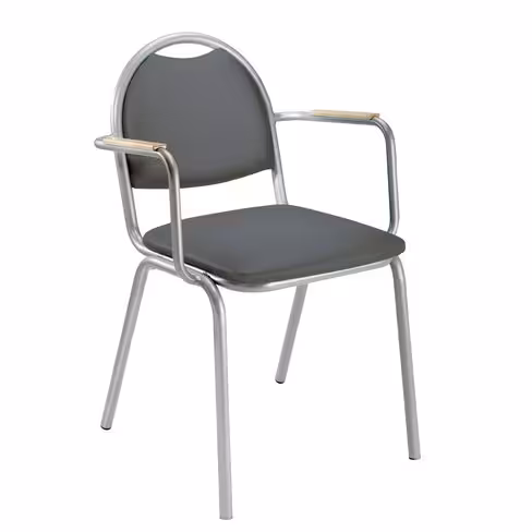 Fauteuil 4 pieds Arioso - textile enduit anthracite - piétement gris alu - empilable - lot de 2