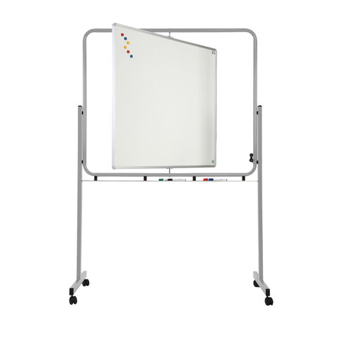 Tableau pivotant sur pieds 120 x 100 cm - avec roulettes - 2 faces blanches