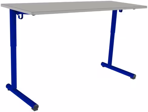 Table Polya 130x50 cm réglable - gris nimbus/bleu Ouessant - chants surmoulés - piét. bleu Ouessant - par 2