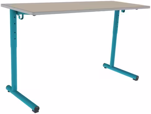 Table Polya 130x50 cm réglable - beige Pyla/bleu-vert récif - chants surmoulés gris - piét. bleu-vert récif -
