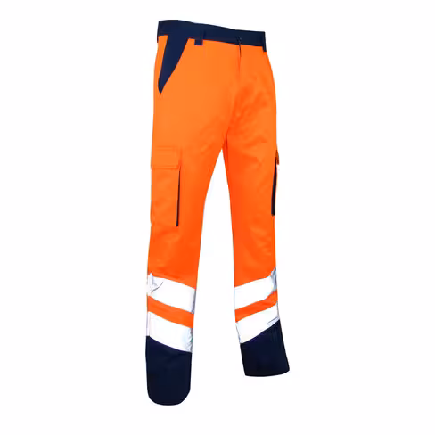 Pantalon haute visibilité bicolore Balise - Lebeurre - zéro métal - orange fluo/marine - taille au choix