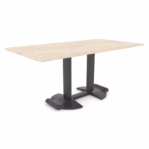 Table Ziiit - 180 x 90 cm - plateau stratifié antibactérien chant ABS - 2 pieds fonte base demi-ronde avec roulettes